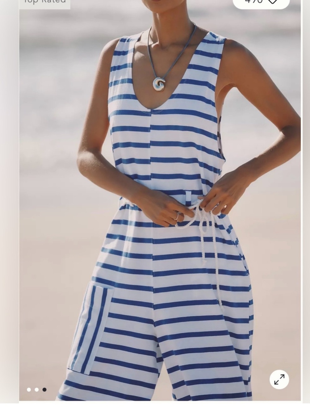 Anthropologie - Celadon Blue & White Striped Nautical Jumpsuit Romper Size Small